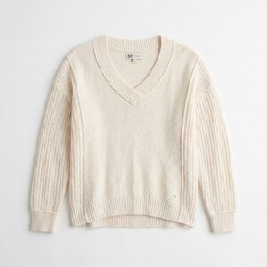 SO Good For Life | Cream V-Neck Soft Knit Sweater | Ribbed Slouchy | Women Small